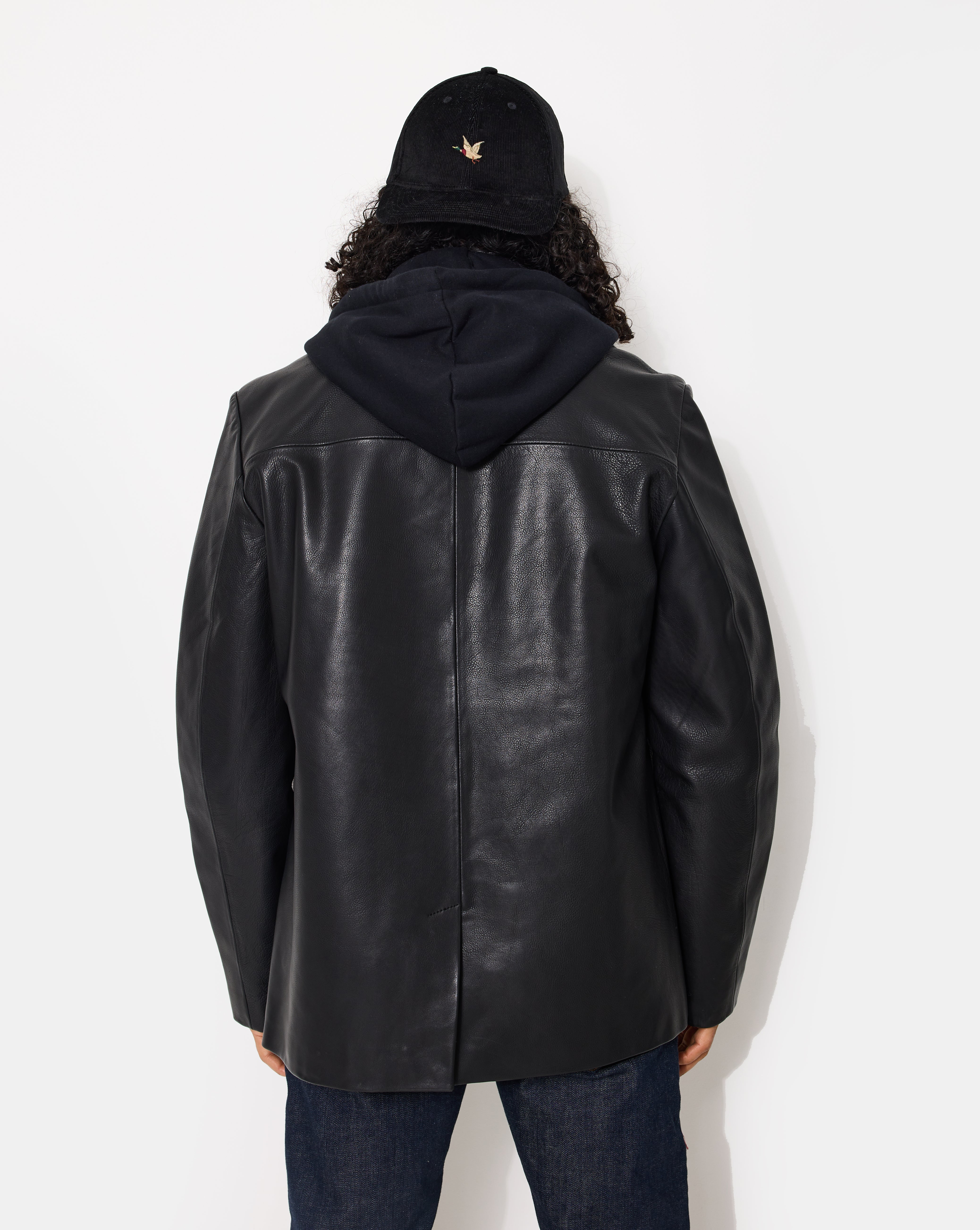 BLACK LEATHER PEA COAT