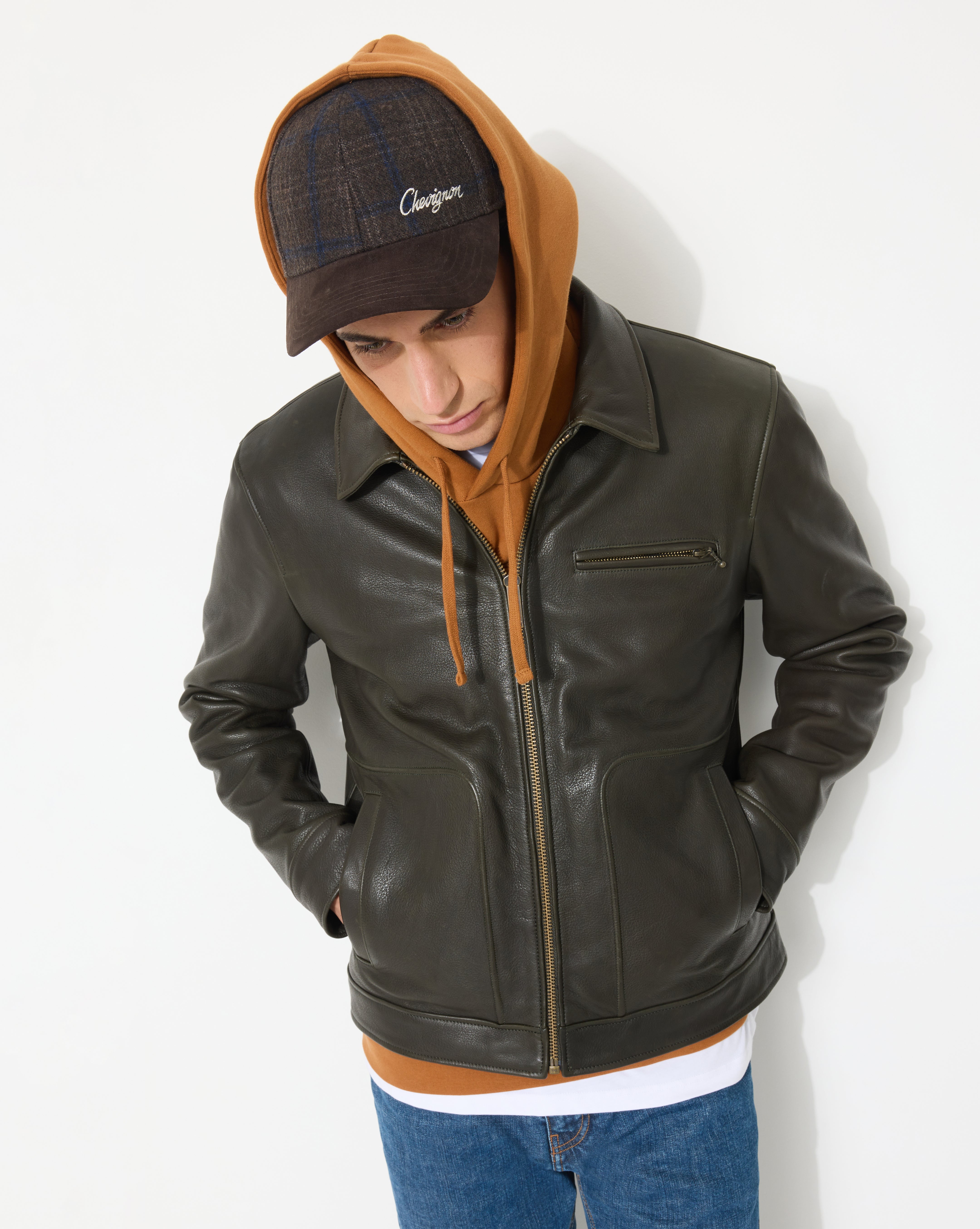 GRÜNE MOTORRAD-LEDERJACKE