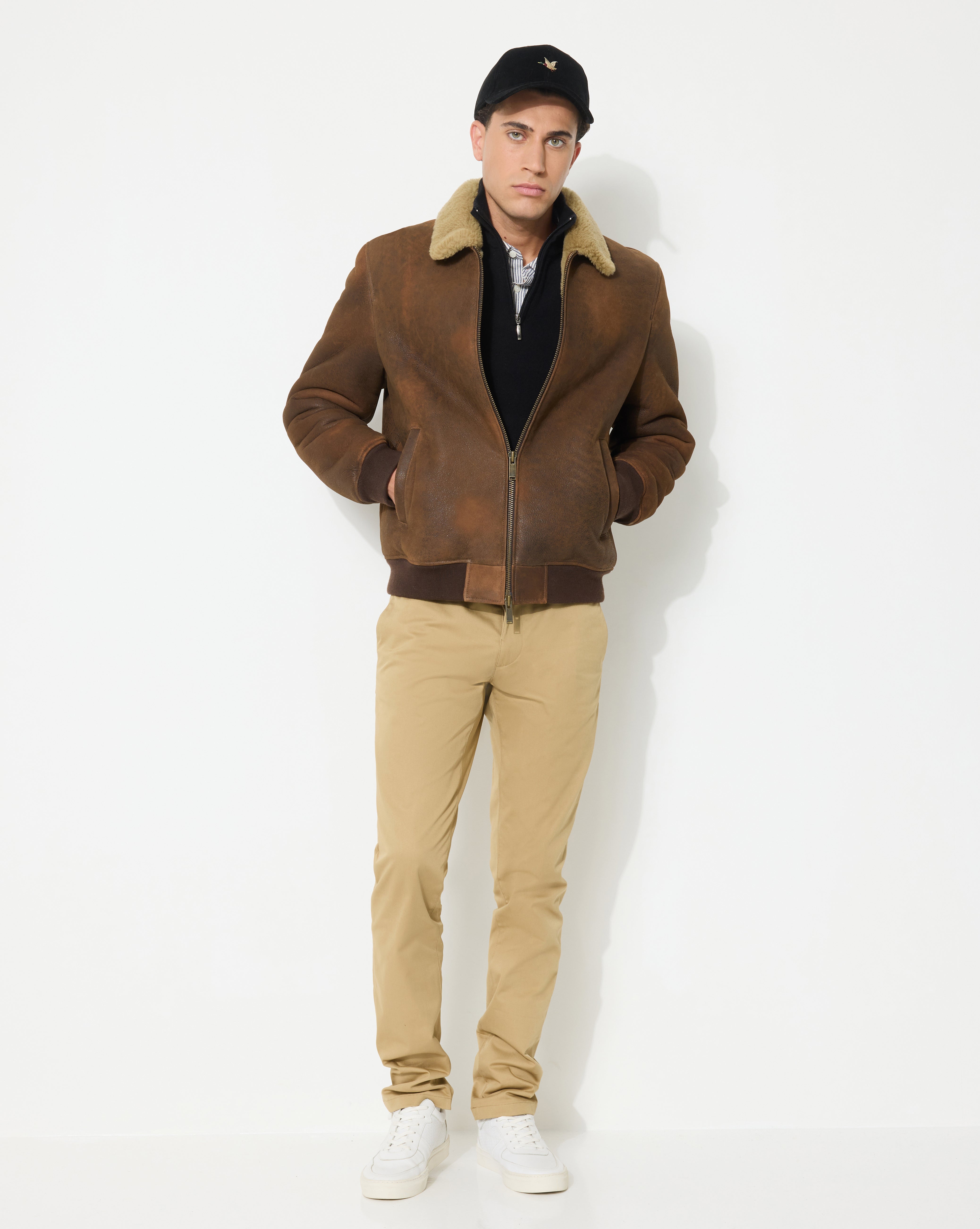 BLOUSON EN CUIR PILOT SHEEP MARRON