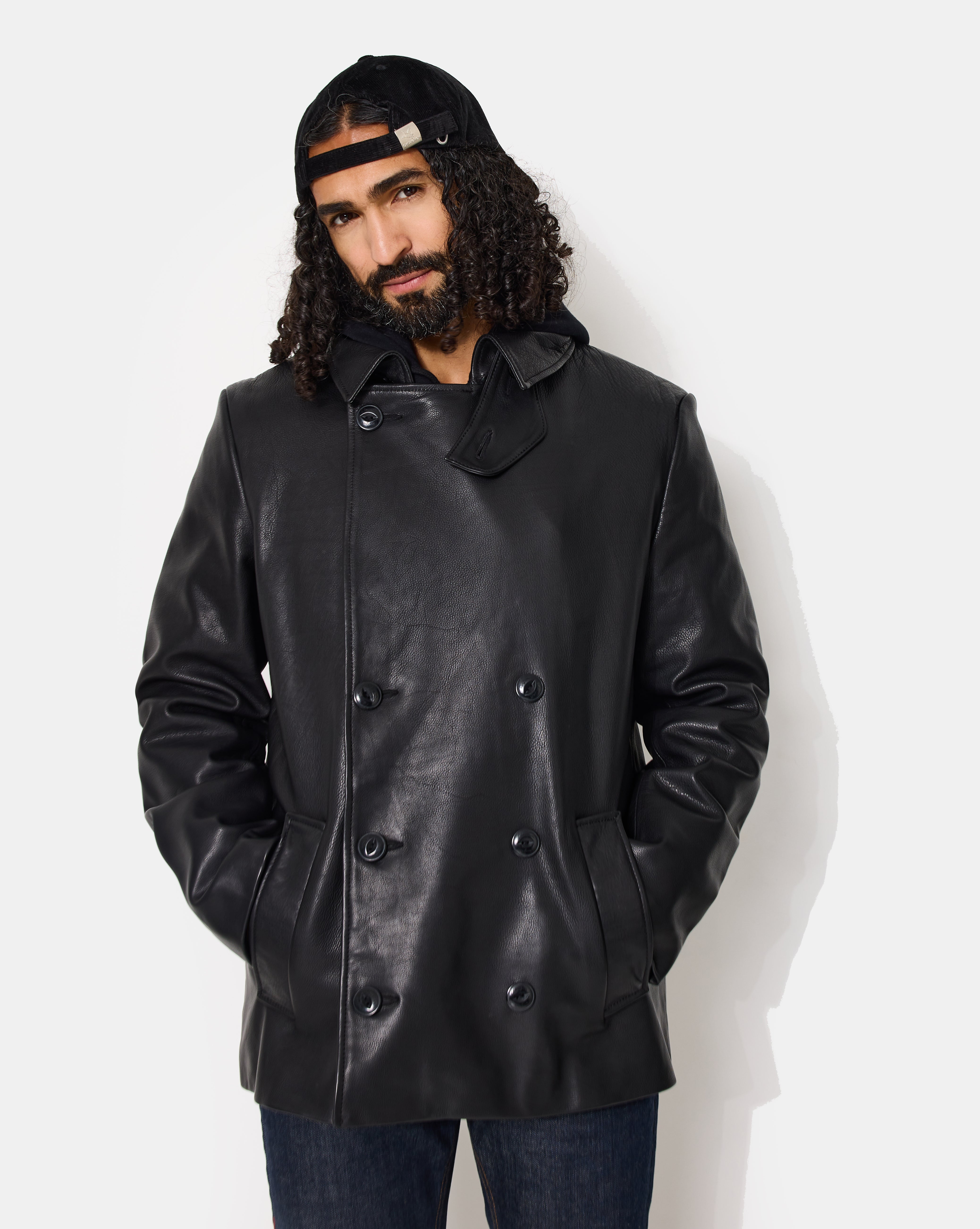 SCHWARZER LEDER-PEACOAT