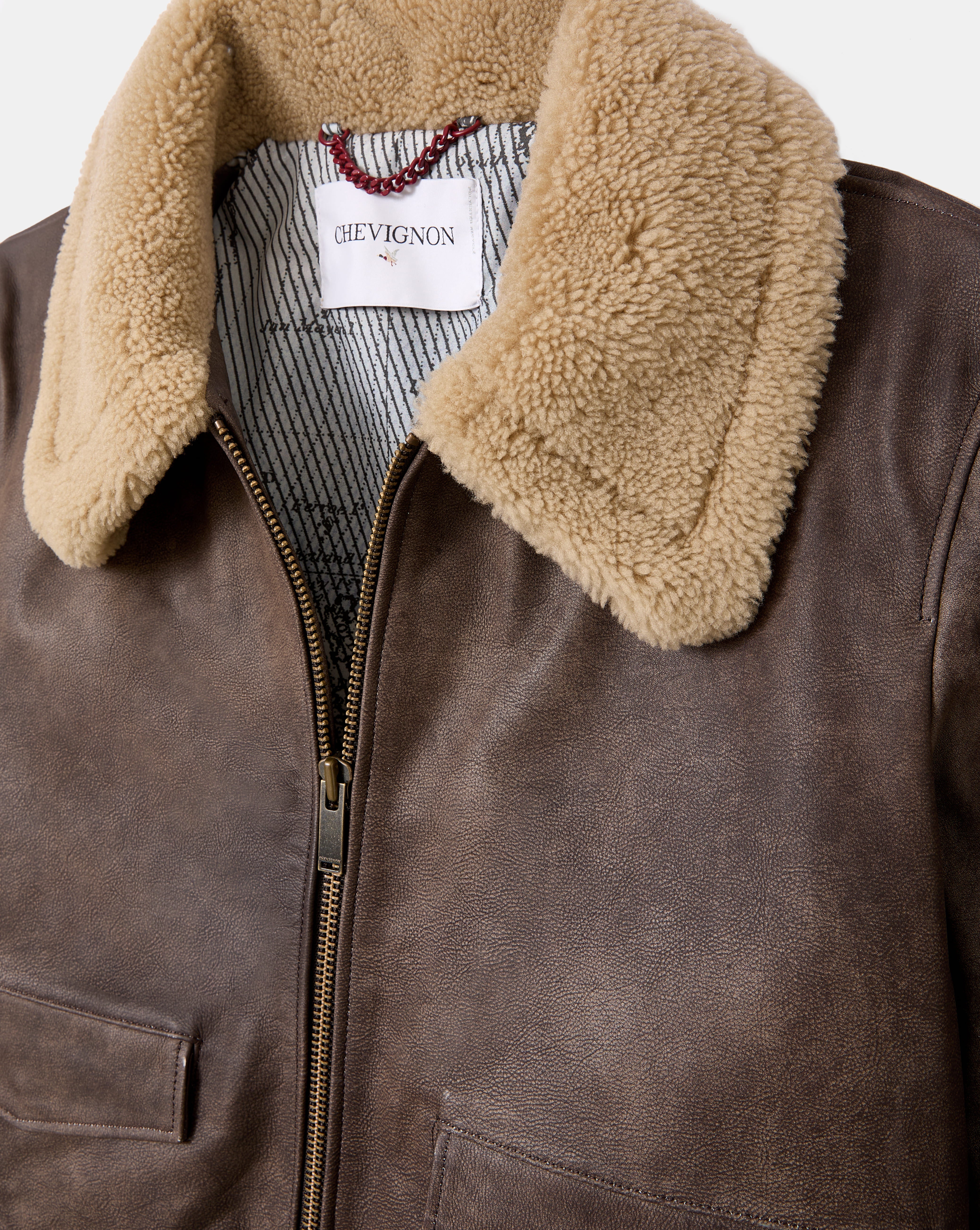 CHARLES CHEVIGNON ブラウンレザーフライトジャケット BROWN LEATHER PILOT JACKET - Chevignon