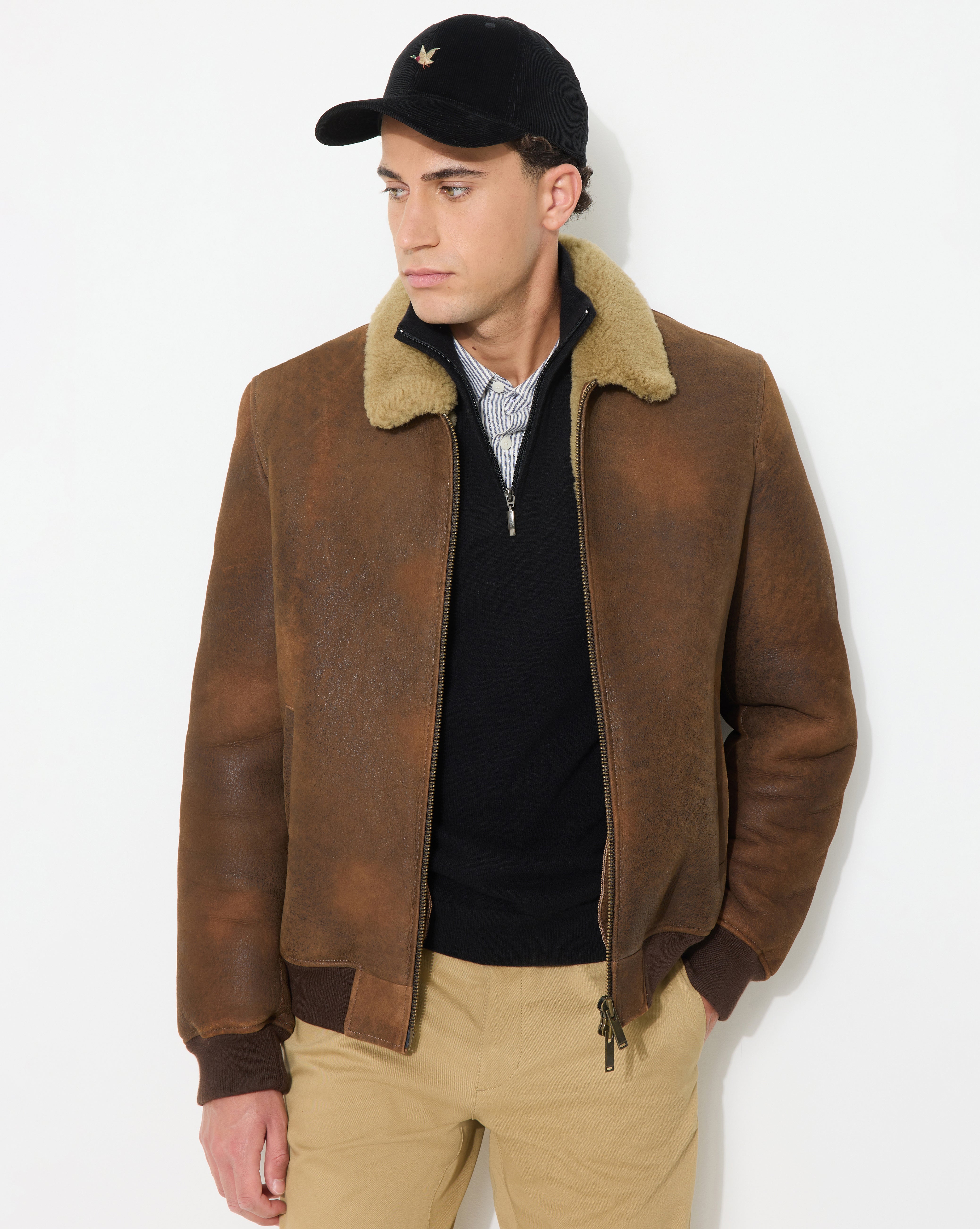 BLOUSON EN CUIR PILOT SHEEP MARRON