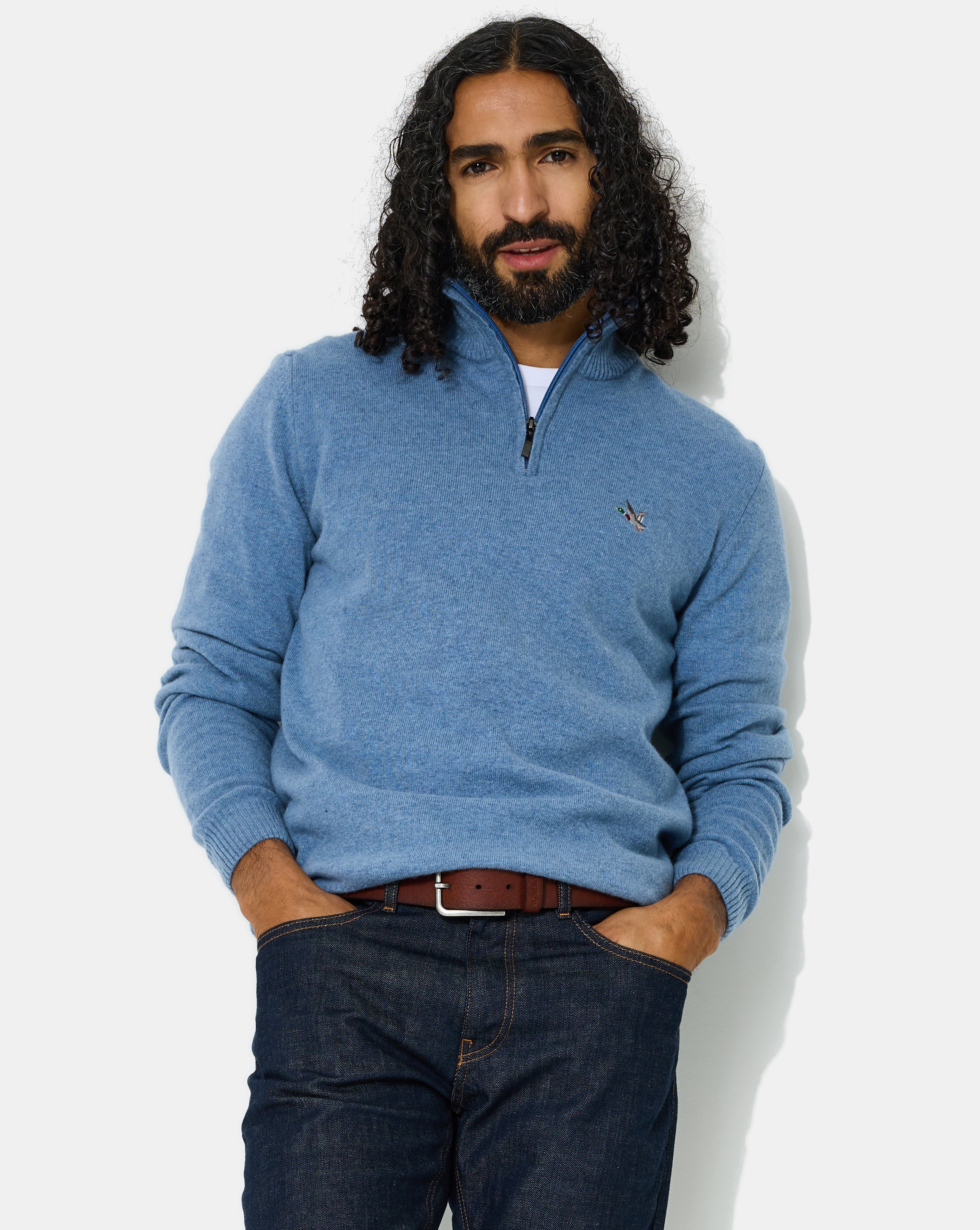 PULL EN LAINE WOOL TRUCKER BLEU