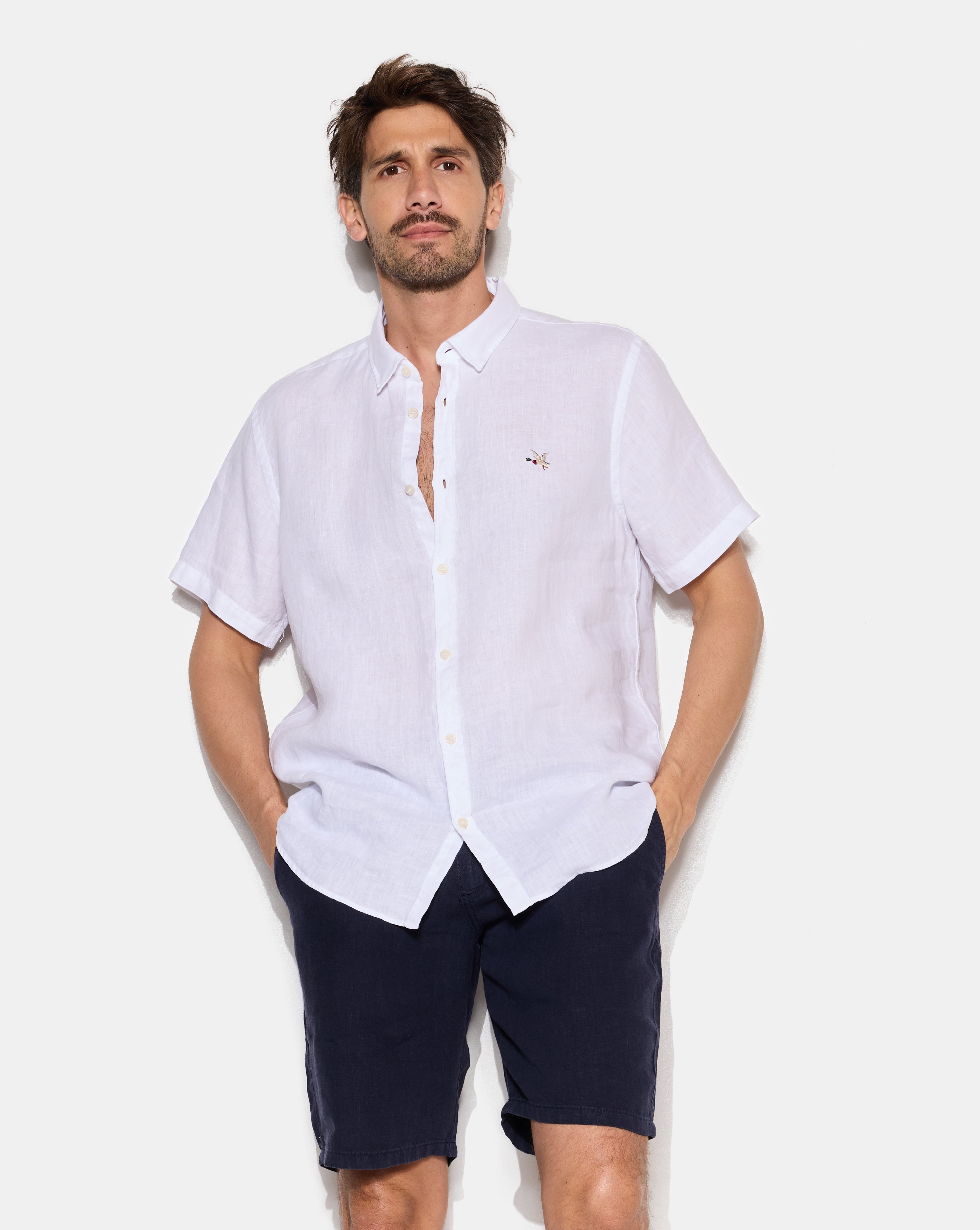 LEINENHEMD KR.ARM WEISS