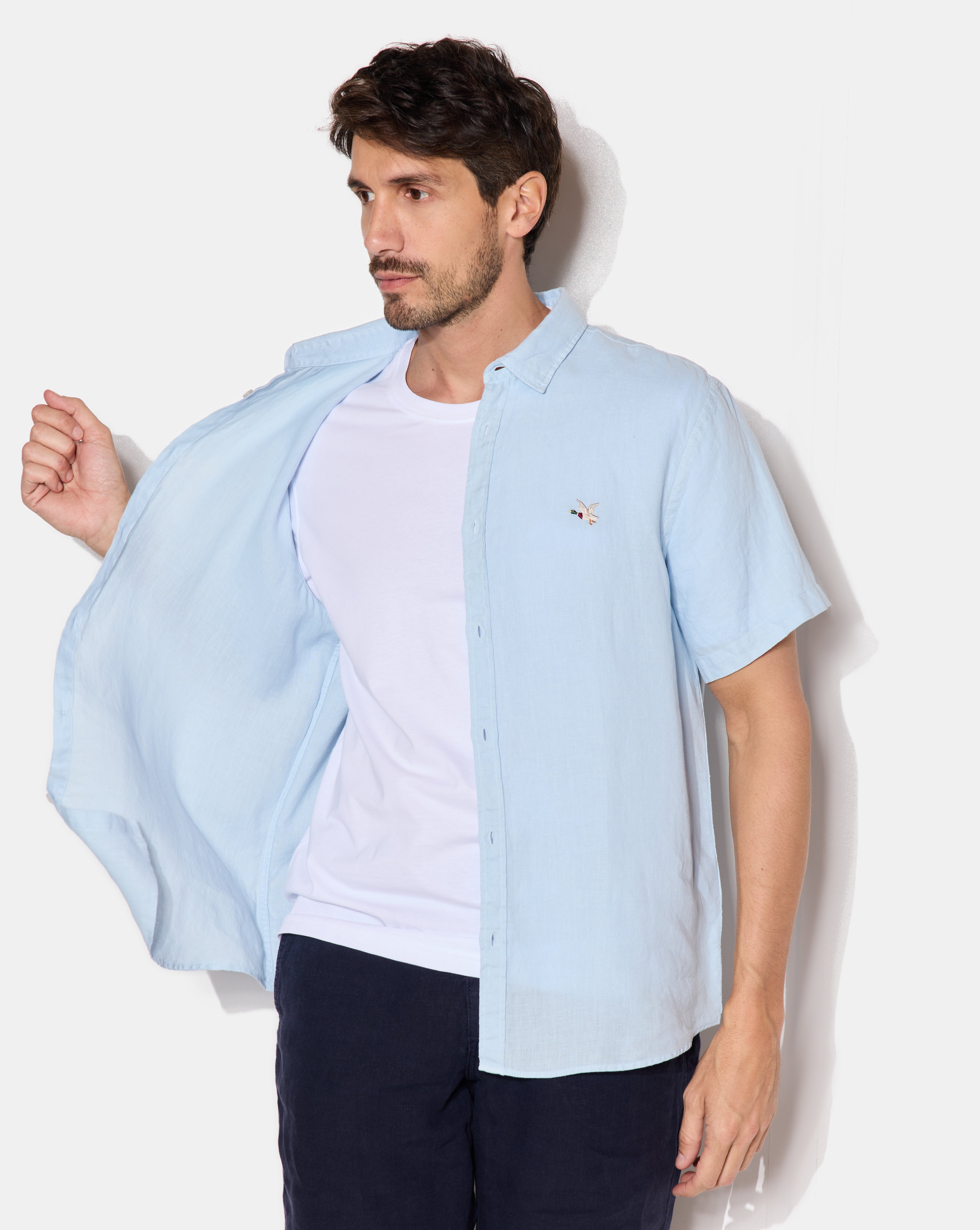 CHEMISE LINO MC BLEU CIEL