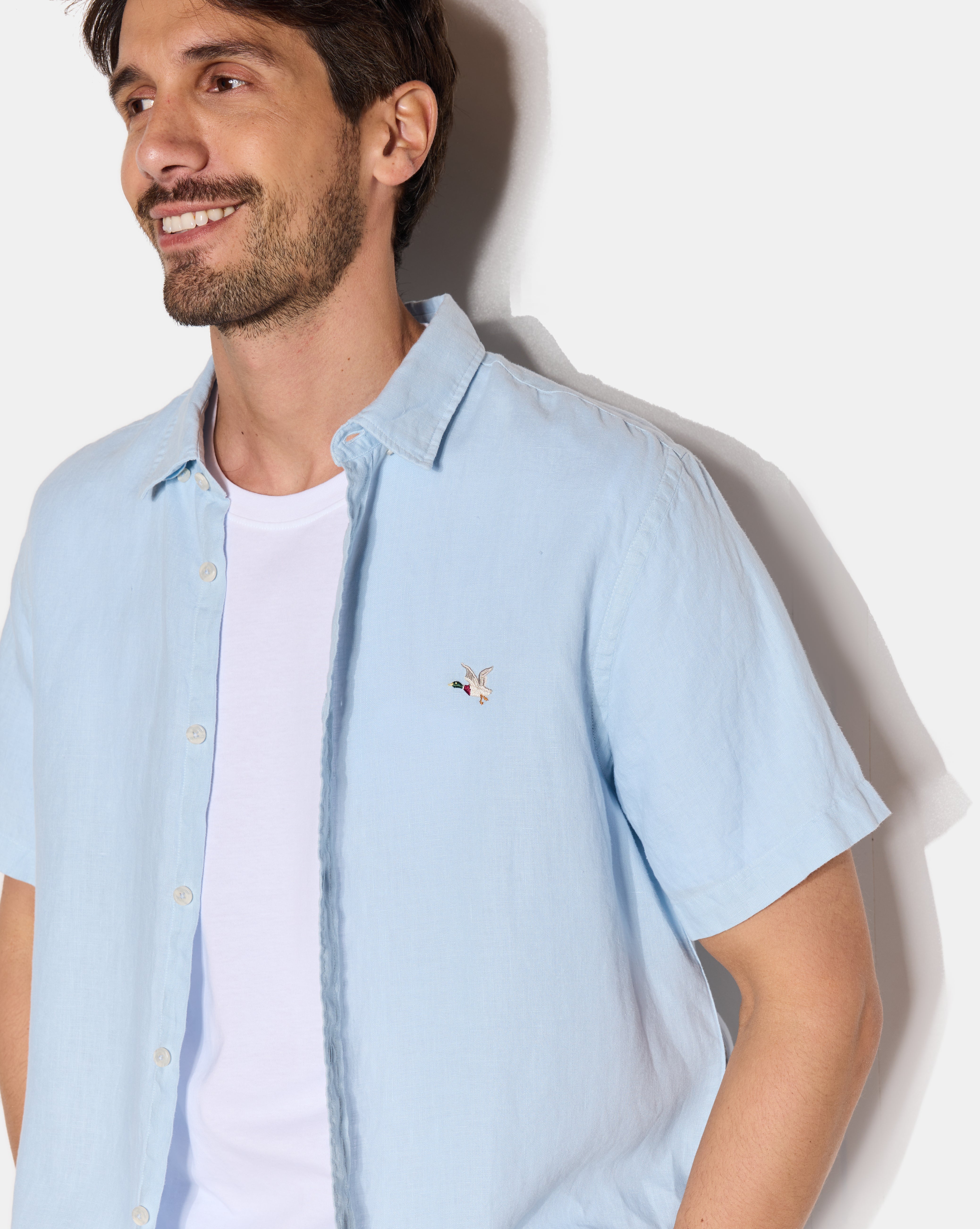CHEMISE LINO MC BLEU CIEL