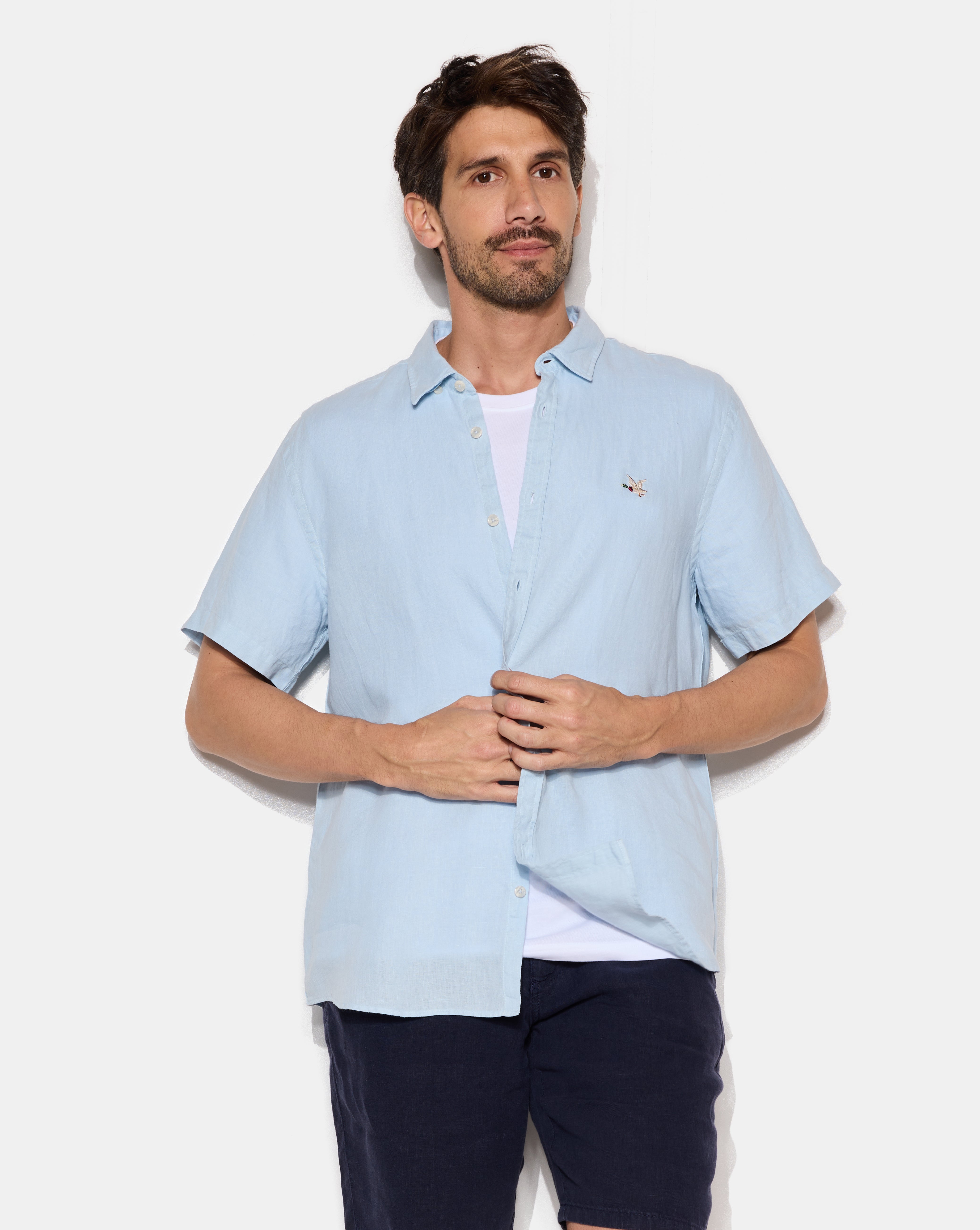 CHEMISE LINO MC BLEU CIEL