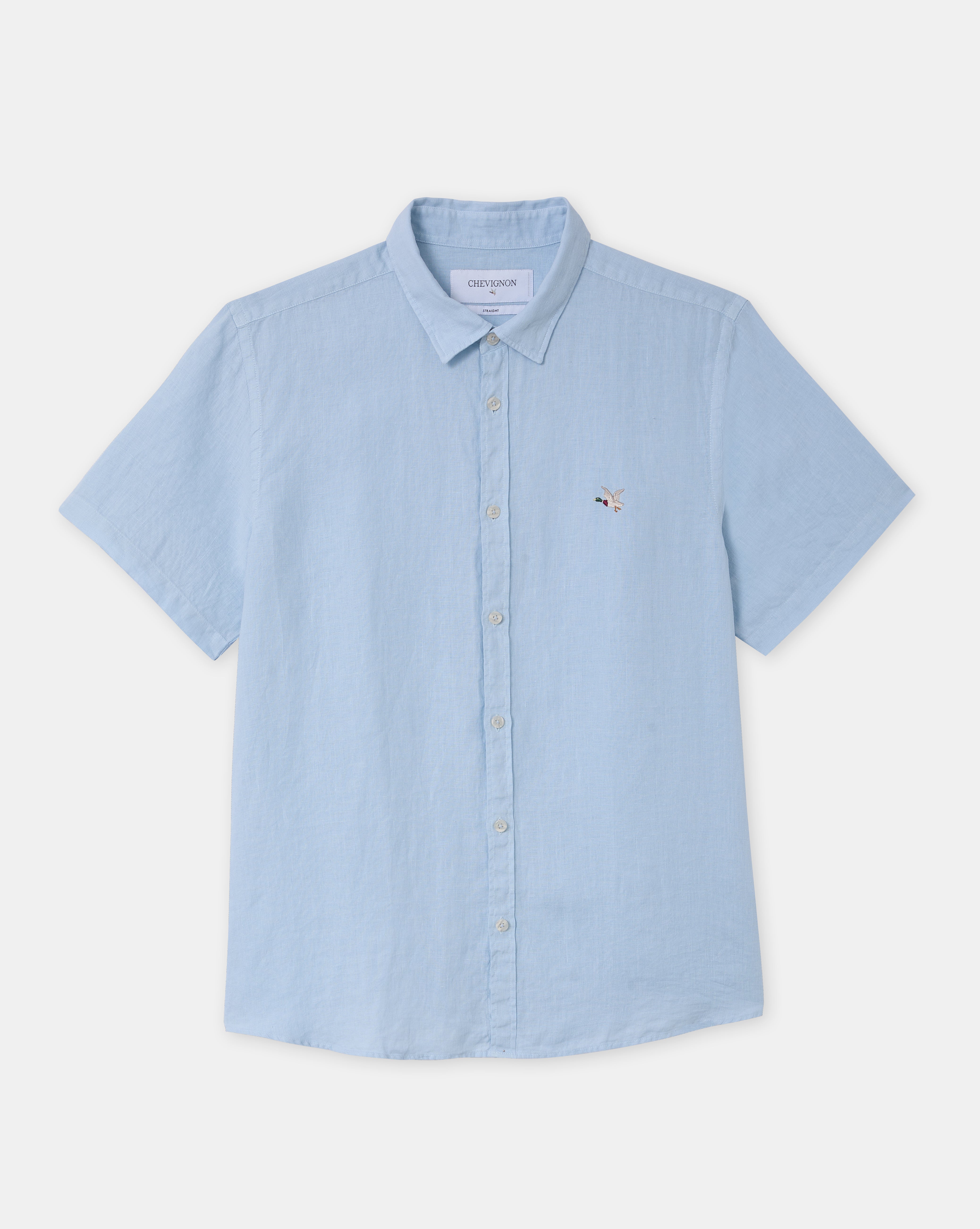 CHEMISE LINO MC BLEU CIEL
