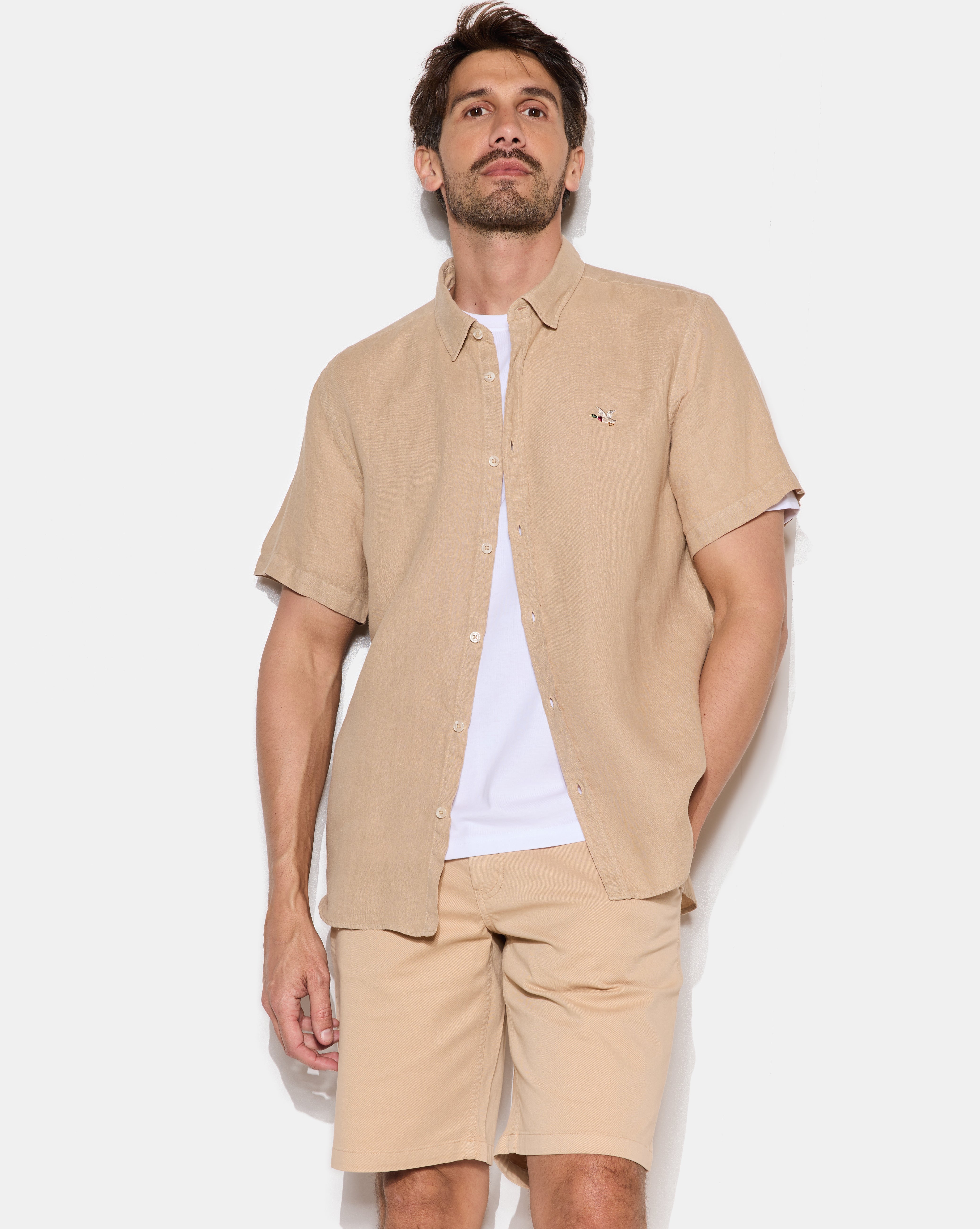 LEINENHEMD KR. BEIGE