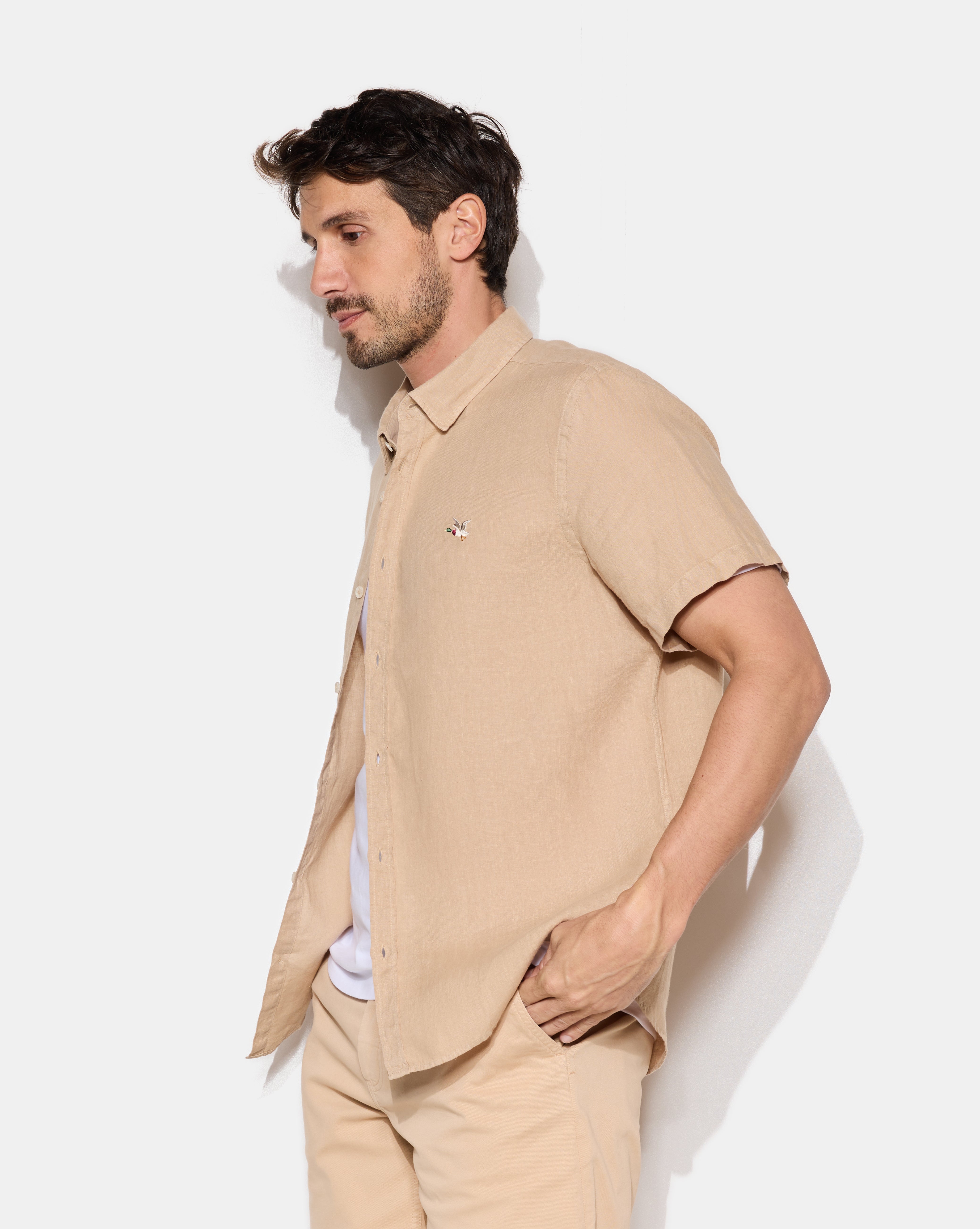 LEINENHEMD KR. BEIGE