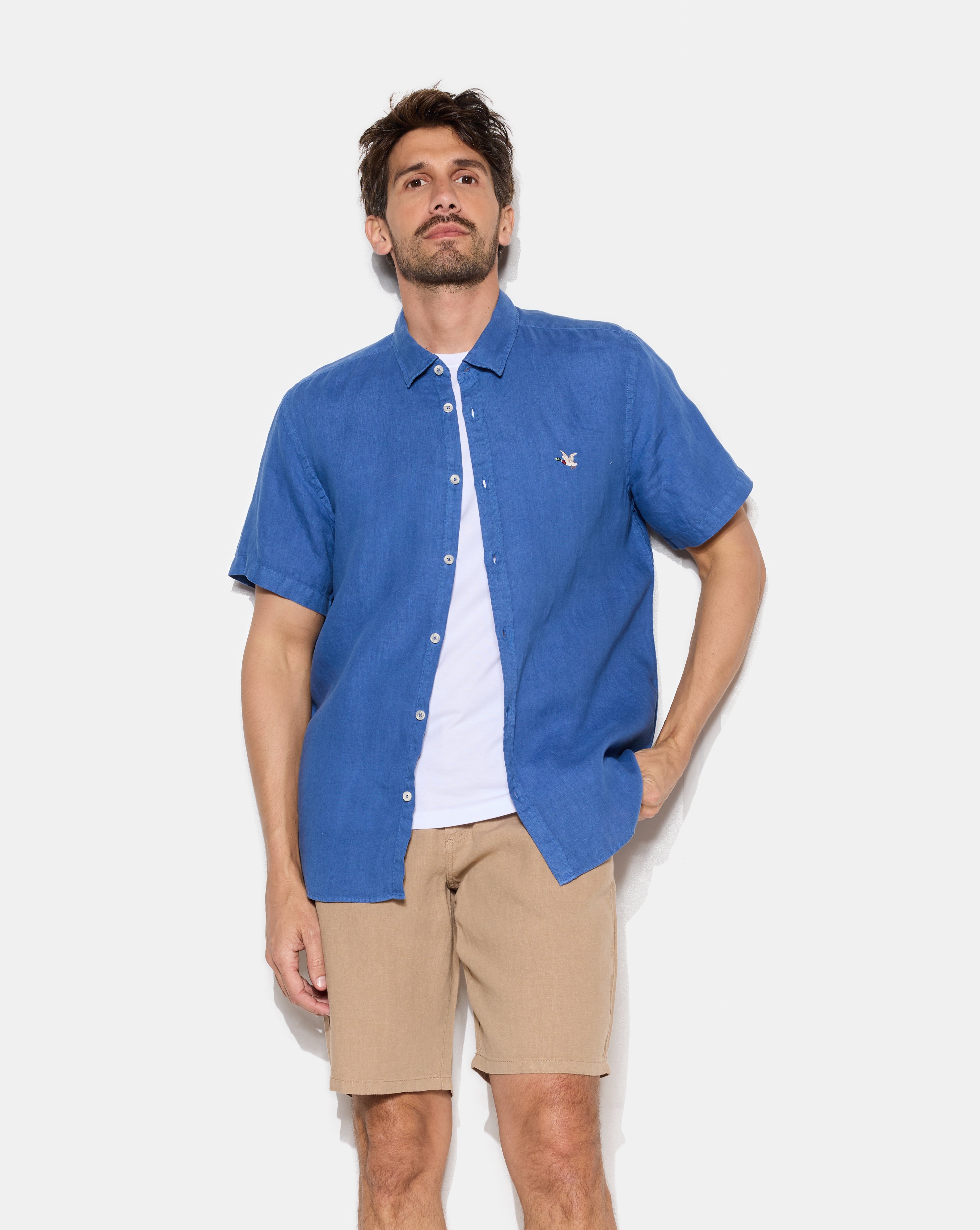 LEINENHEMD KR BLAU