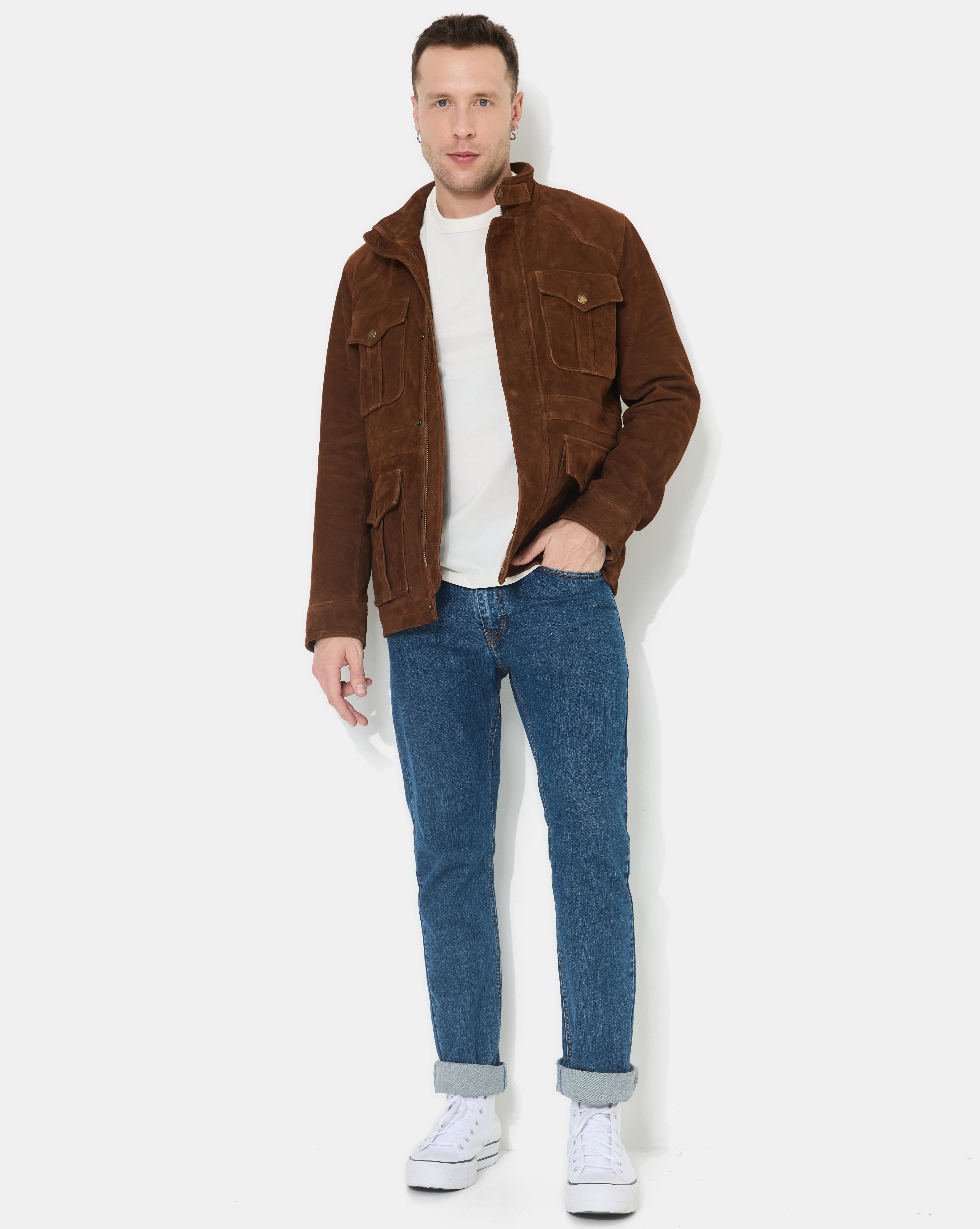 VESTE EN CUIR DAGGER MARRON