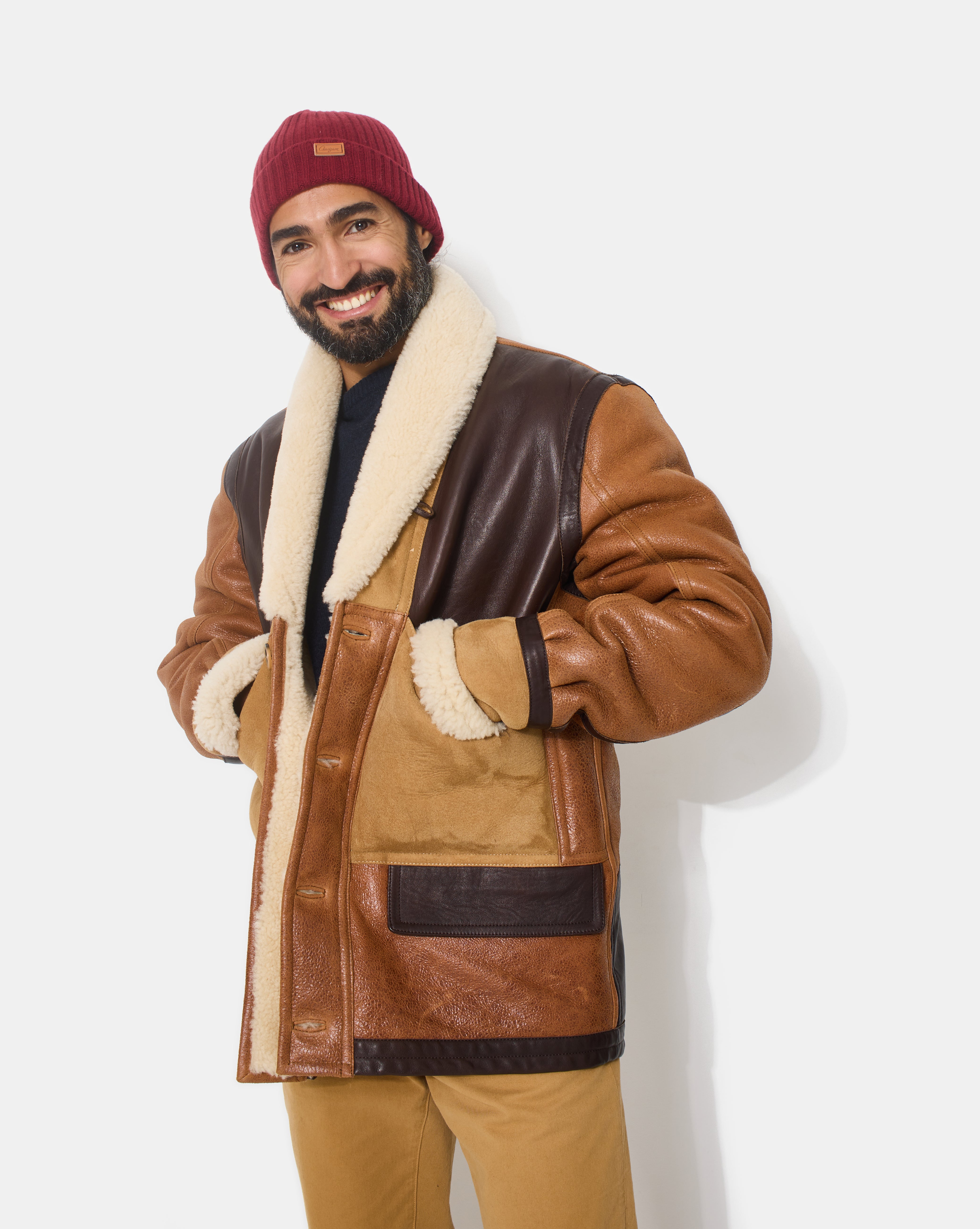 BRAUNE LEDER-KAMERAMANNJACKE